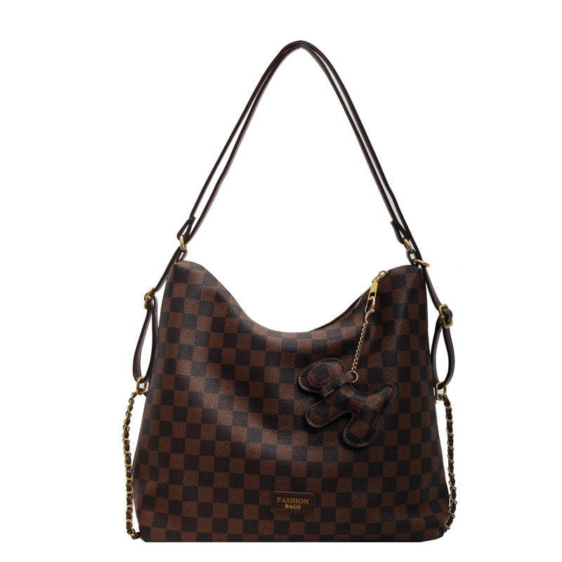Retro fashion contrasting color plaid tote bag