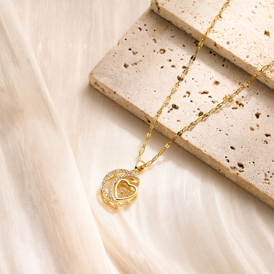 Gold Plated Moon & Heart Necklace