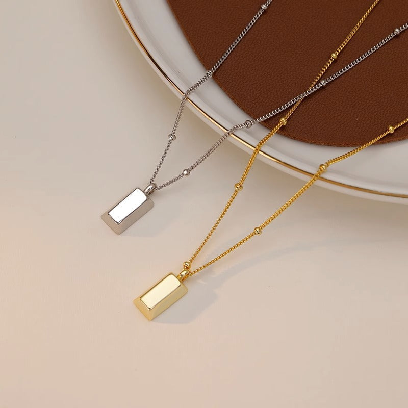 Women's Geometric Square Brick Gold Necklace — Long Titanium Steel Collarbone Chain