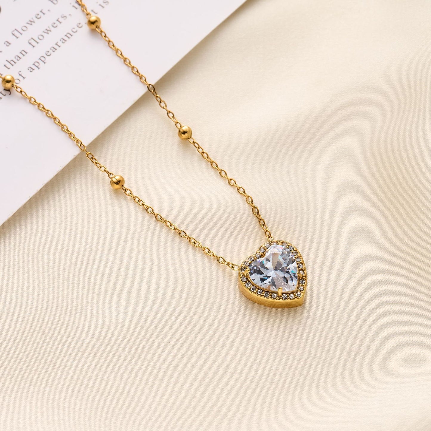 18K Gold Plated Heart Diamond Necklace