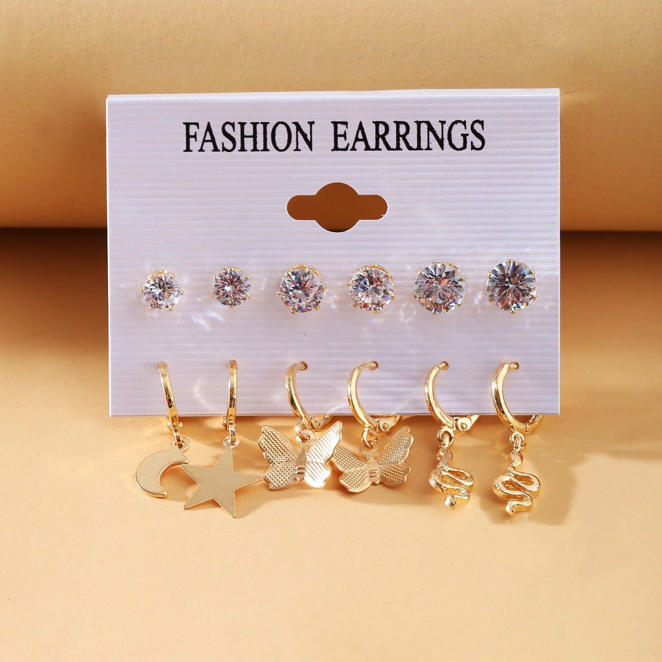 Star Moon Snake Butterfly & Diamond Earring Set