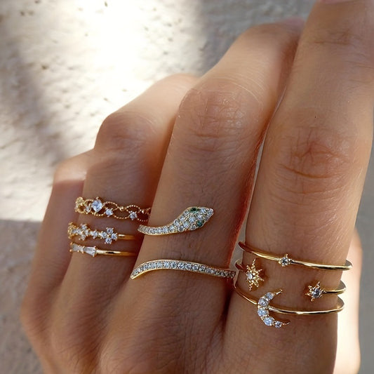 Juego de 7 anillos vintage con forma de serpiente para nudillos 