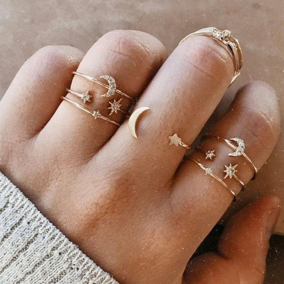Star Moon Snake 7-Piece Ring Set