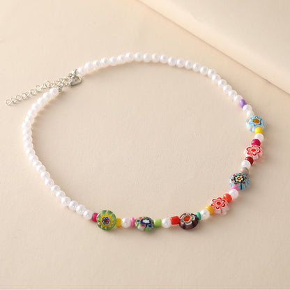 Colorful Daisy Petal Glass Bead Necklace