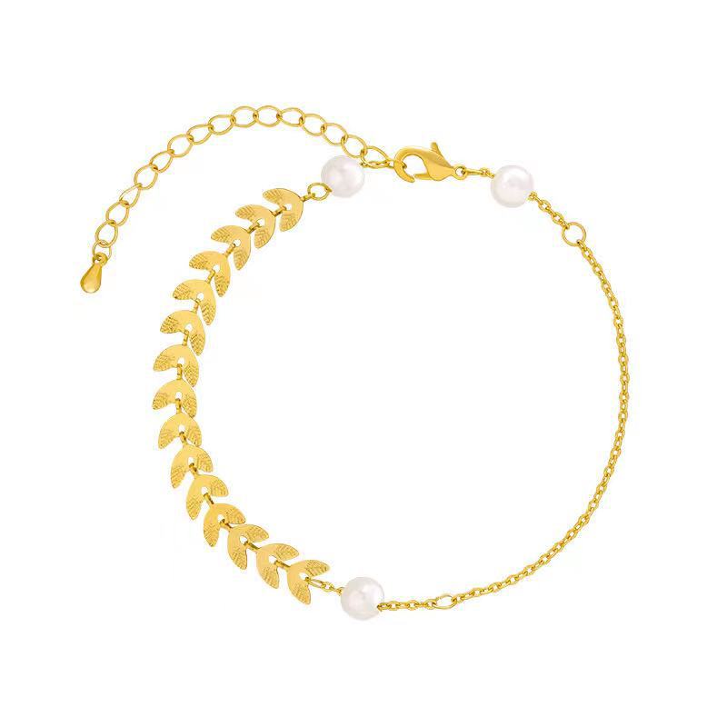 Pulsera Perla Hoja de Trigo, Diseño Único, Ajustable - Al Por Mayor