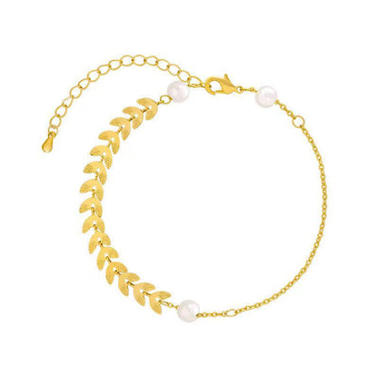 Pulsera Perla Hoja de Trigo, Diseño Único, Ajustable - Al Por Mayor