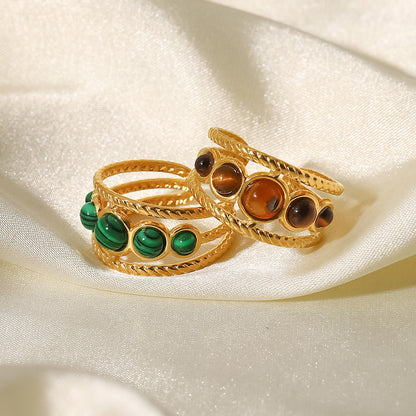 Green Malachite/Tiger Eye Hollow Open Ring