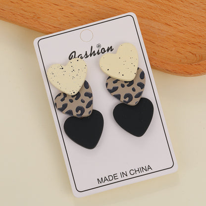 3 pairs of polka dot leopard heart earrings