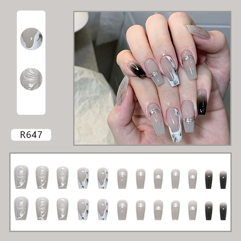 Cool Gray Gradient Mirror Pink Butterfly Nails