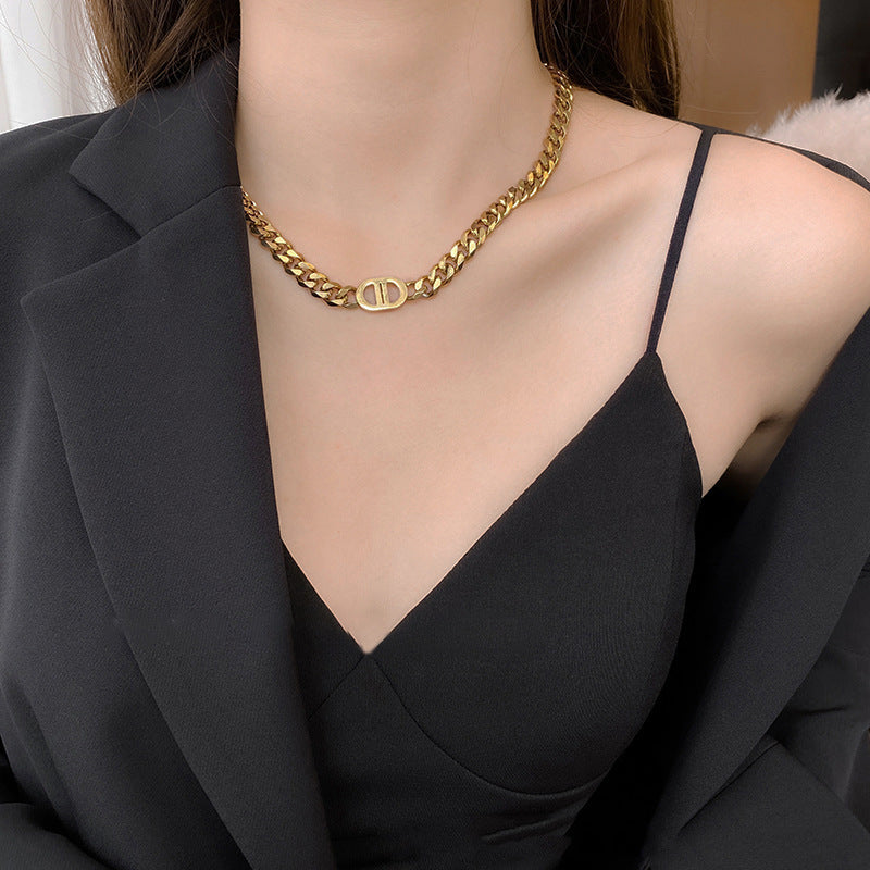 Women's Titanium Steel Cuban Link Collarbone Necklace — Fade-Resistant