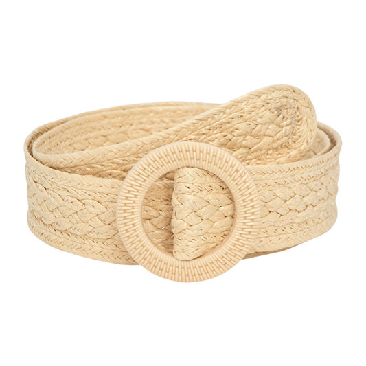 Round Buckle Braided Belt Women's Round Square Buckle