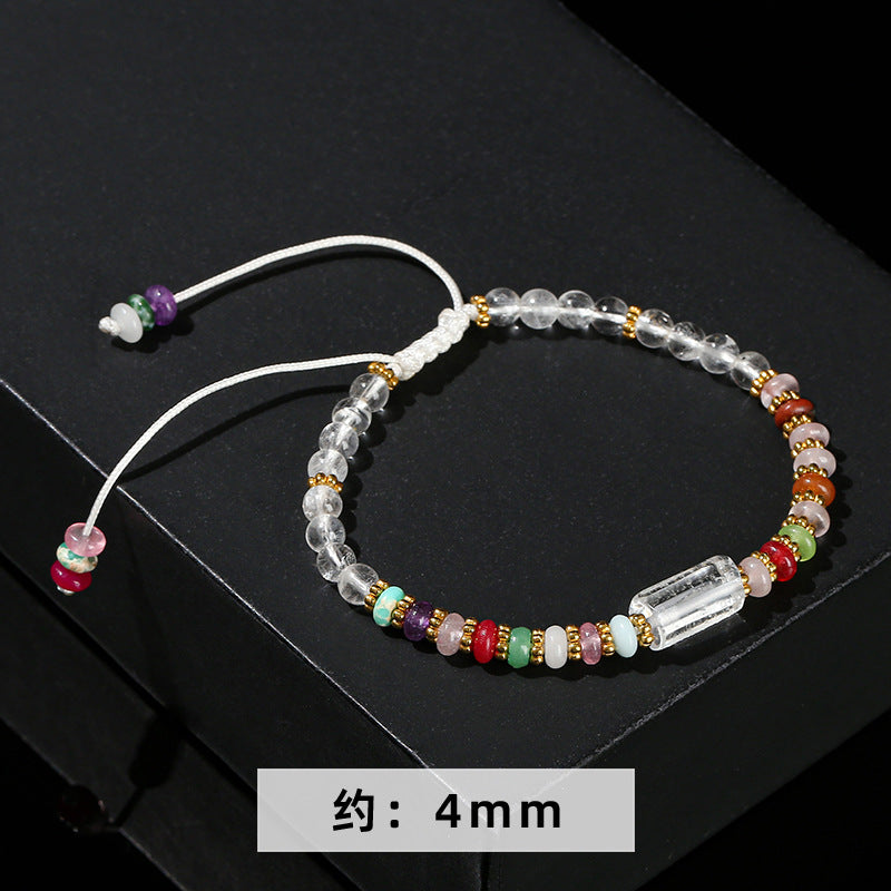 Pulsera tejida con cuentas redondas de cristal blanco y cuentas de ábaco de piedra de colores 