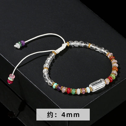 Pulsera tejida con cuentas redondas de cristal blanco y cuentas de ábaco de piedra de colores 