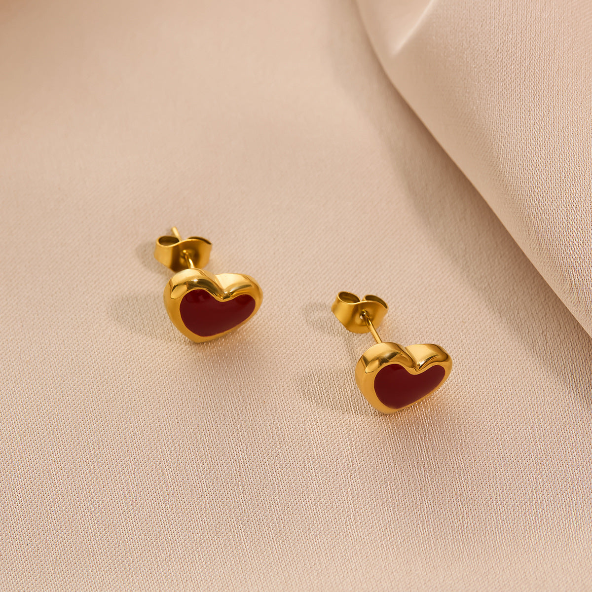 peach heart stud earrings