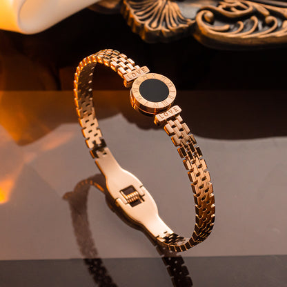 Pulseira circular digital Roman LOVE feminina em aço titânio joias banhadas a ouro 18K 
