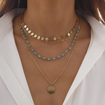 Collar punk con lentejuelas y flores de cristal multicapa 