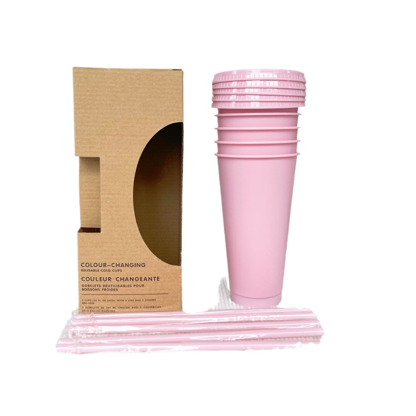 710Ml pink straw cup can be set LOGO