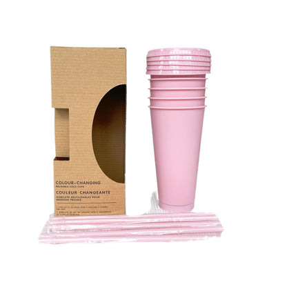 710Ml pink straw cup can be set LOGO