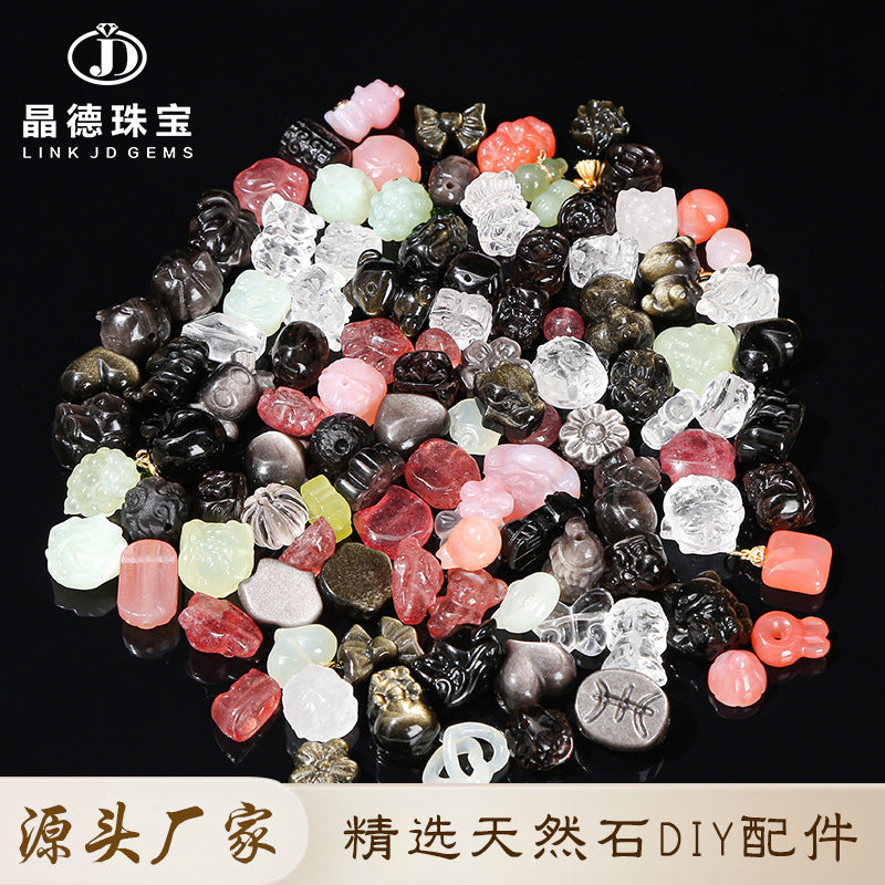 Crystal silver obsidian Hetian jade carving loose beads