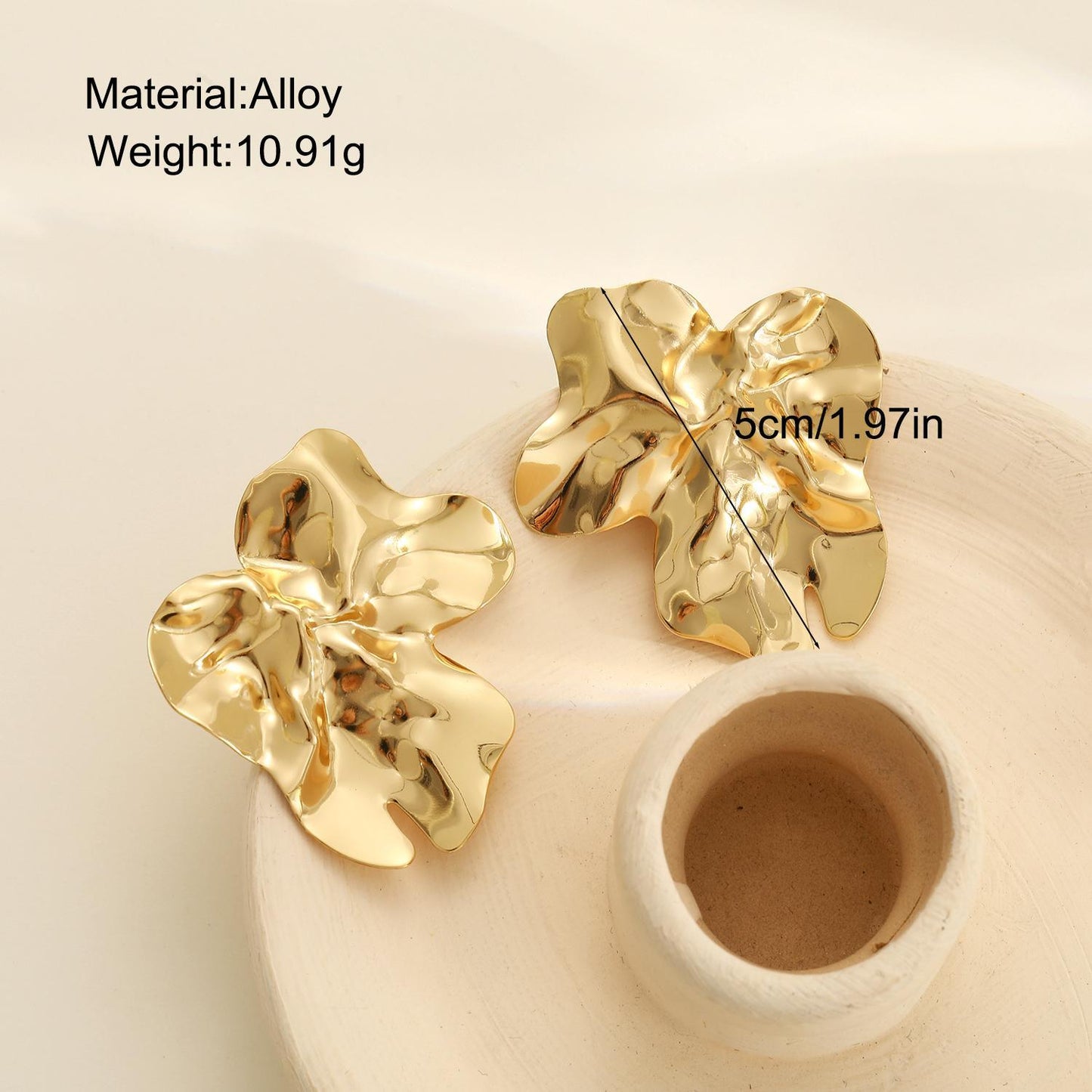 Irregular Pleated Metal Stud Earrings