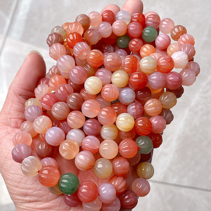 Pink Salt Source Agate Pumpkin Bead Bracelet