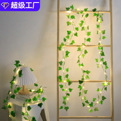 Battery box maple leaf green vine led copper wire lamp