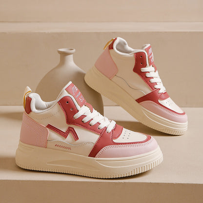 Thick-soled height-enhancing leather soft-soled sports shoes