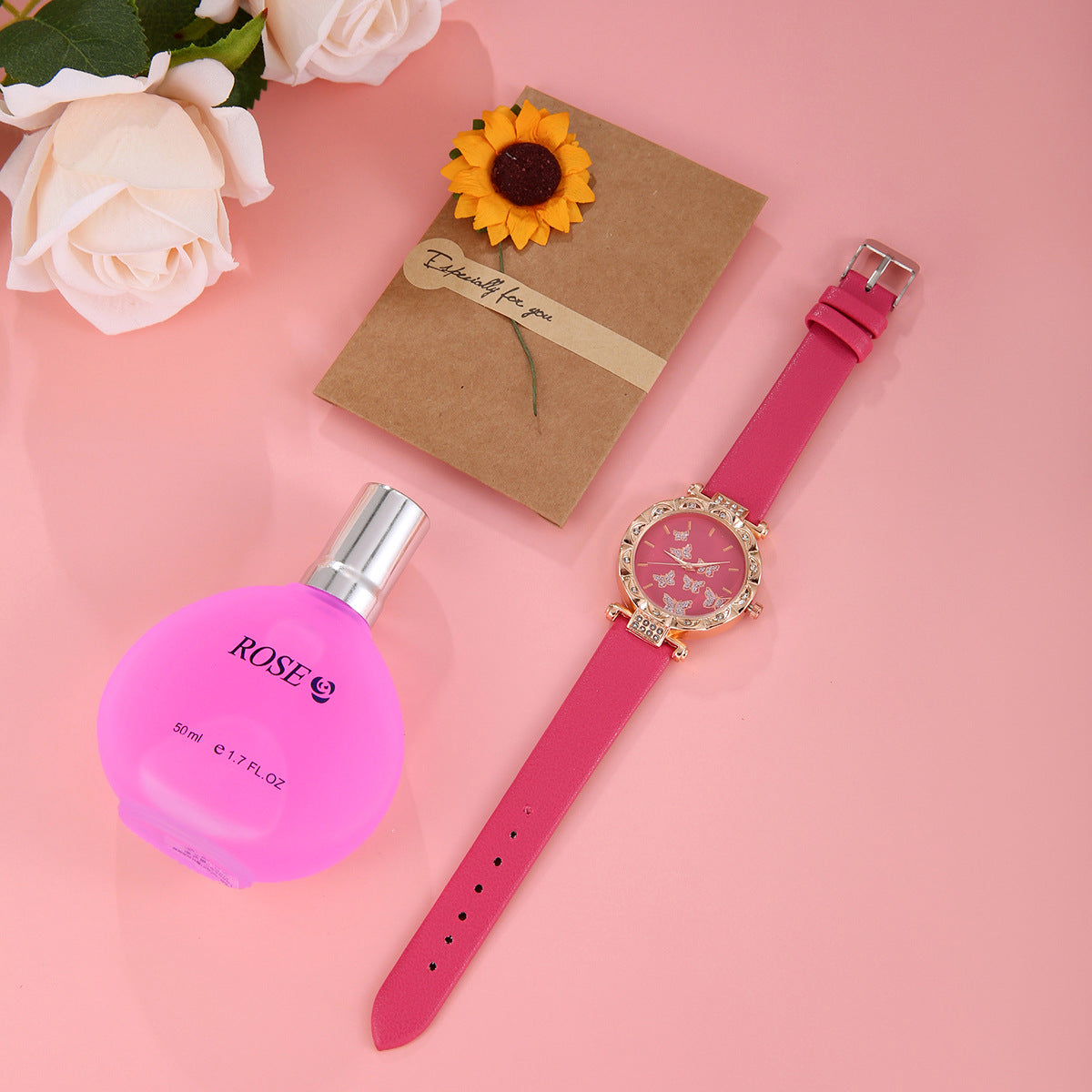 Round Butterfly Belt Watch 3-piece Set