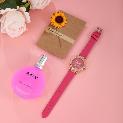 Round Butterfly Belt Watch 3-piece Set