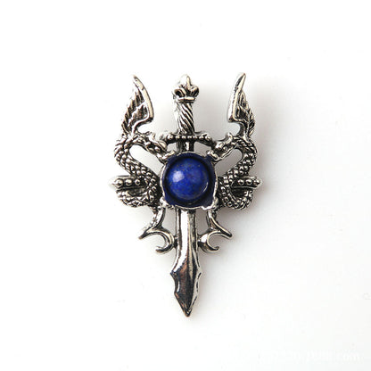 Pingente dominador masculino retrô de pedra de cristal duplo dragão 