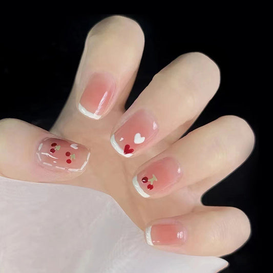 Uñas cortas transparentes color rosa cereza para usar 