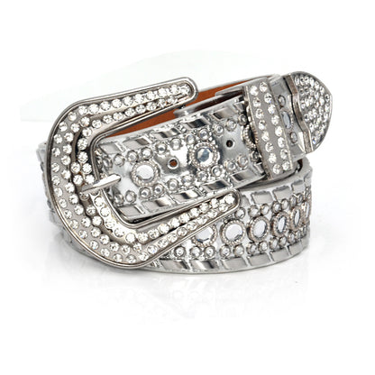 Pin buckle fashion wide rhinestone inlaid belt