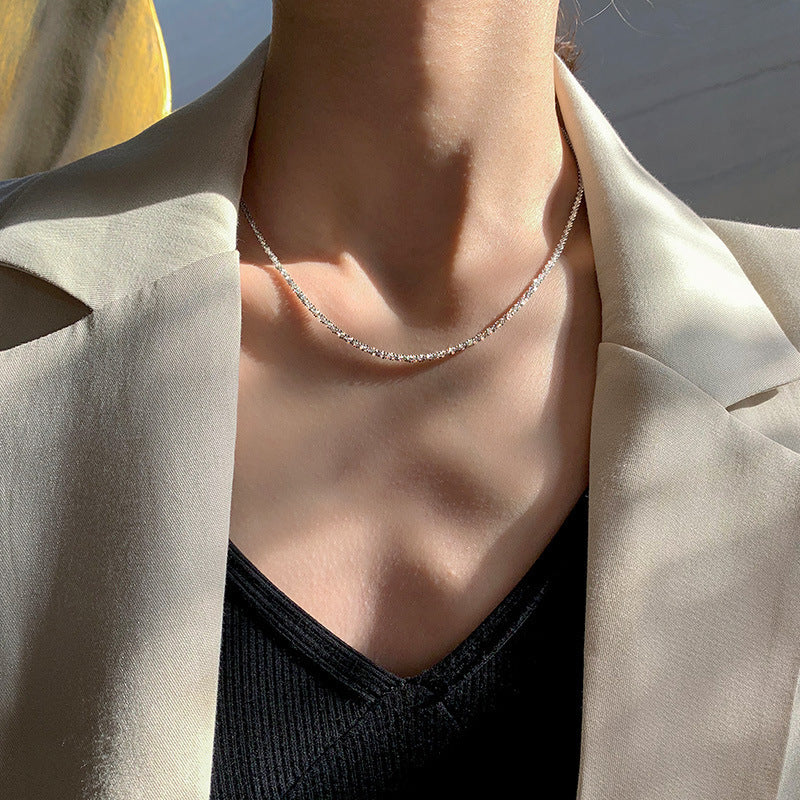 Women's Titanium Steel Sparkling Silver Collarbone Necklace (Non-Fading)