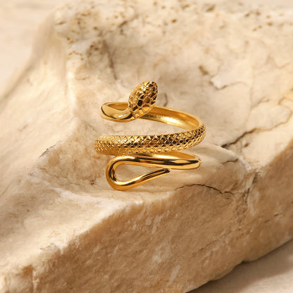 18K Gold Plated Stainless Steel Textured Snake Ring