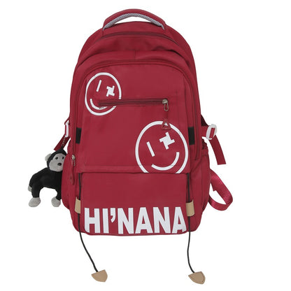Backpack with smiley face print