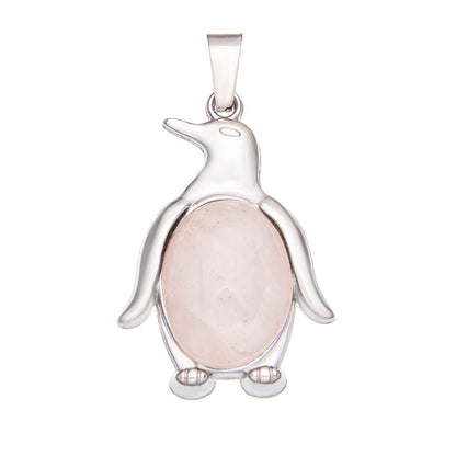 Agate alloy penguin inlaid gemstone crystal pendant