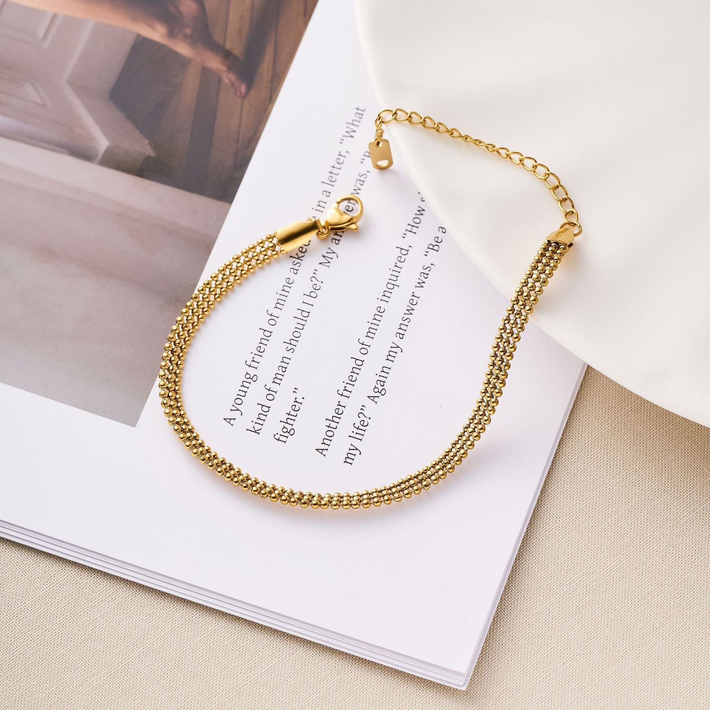 Women's Titanium Steel Splice Bracelet — 18K Gold-Plated Small Beads