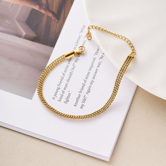 Women's Titanium Steel Splice Bracelet — 18K Gold-Plated Small Beads