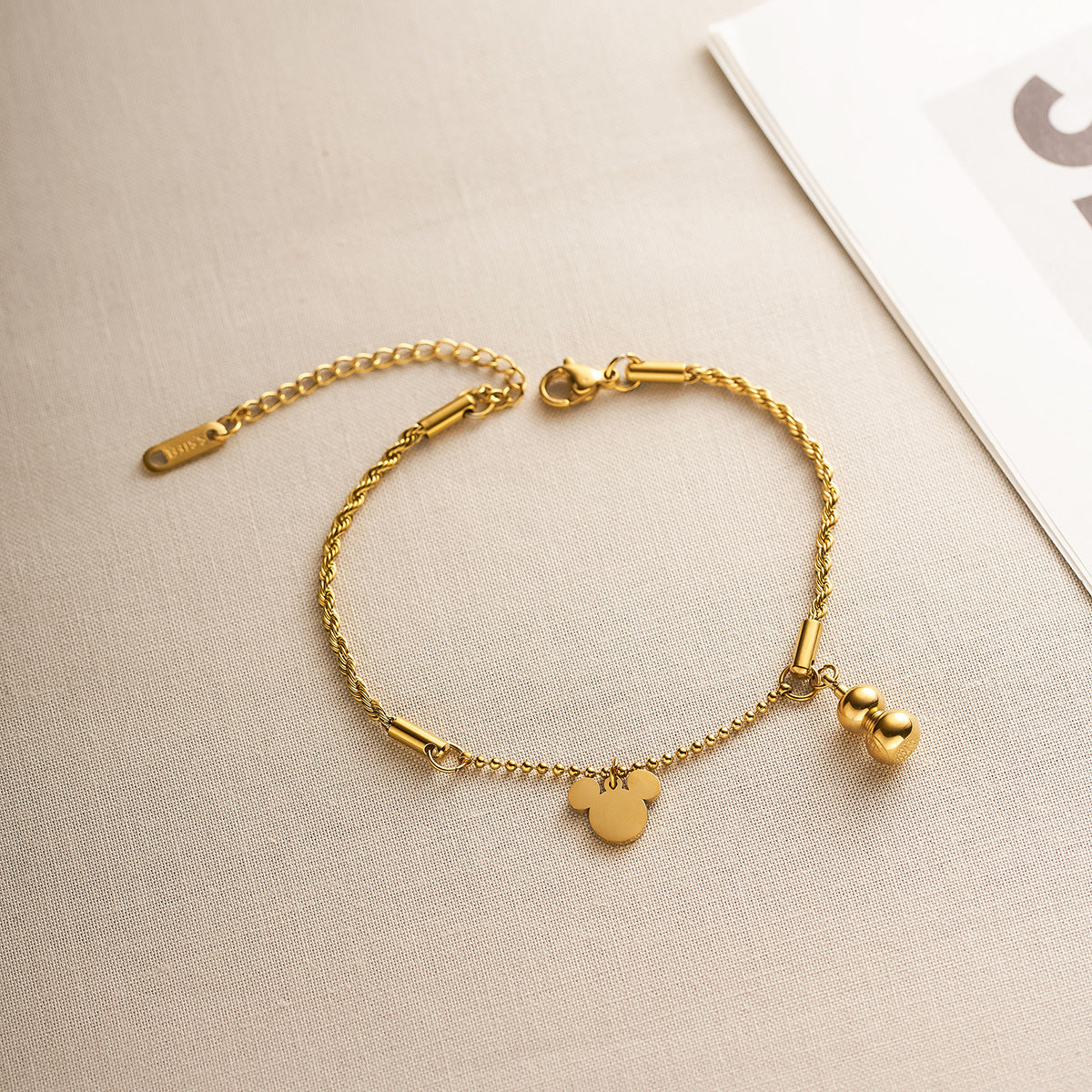 Women's Titanium Steel Gourd & Mickey Twist-Chain Bracelet — Non-Fading