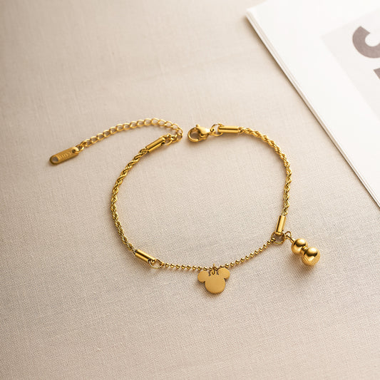 Women's Titanium Steel Gourd & Mickey Twist-Chain Bracelet — Non-Fading