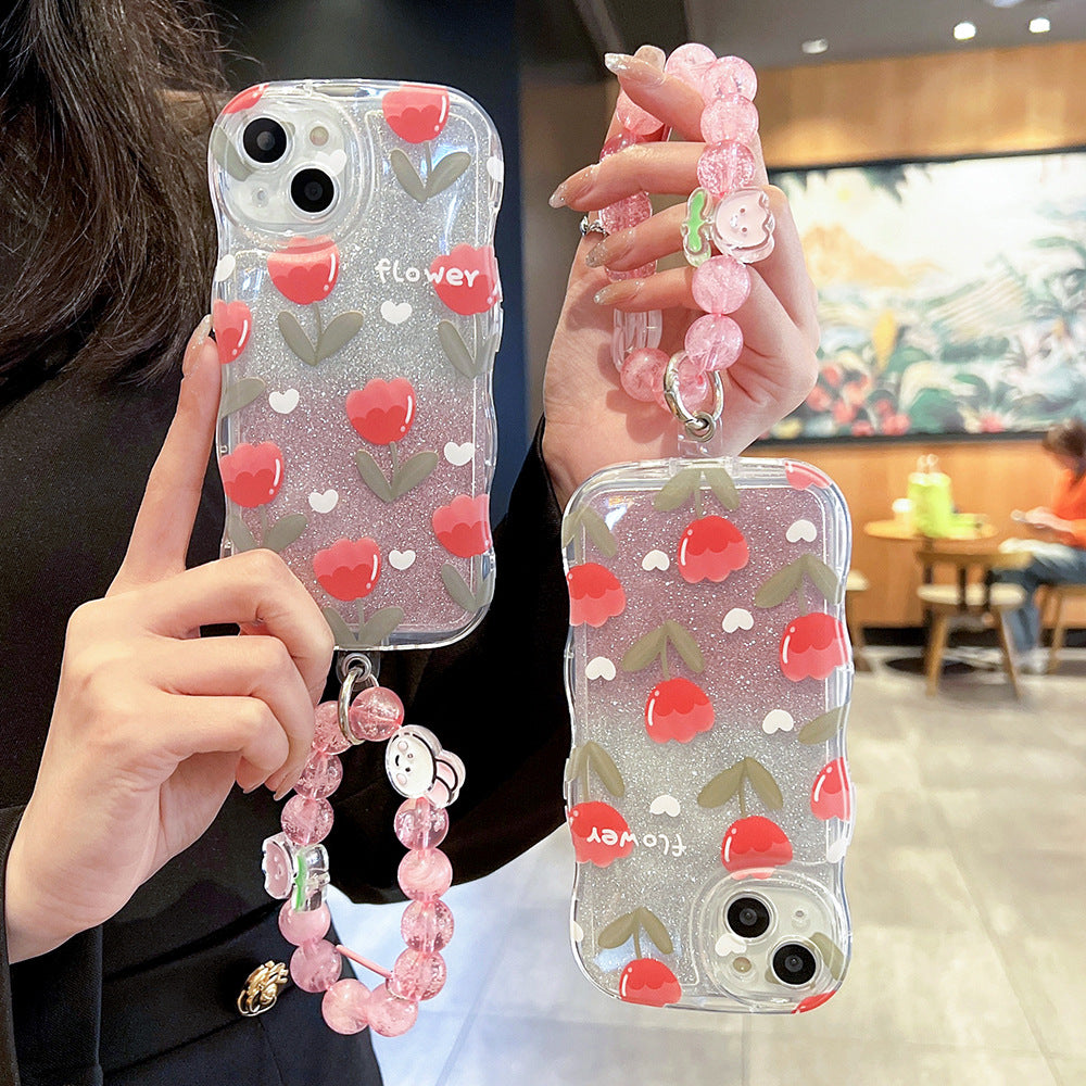 Apple 14 Pro Bubble Wave Flower iPhone XR Gradient Glitter Bead Chain
