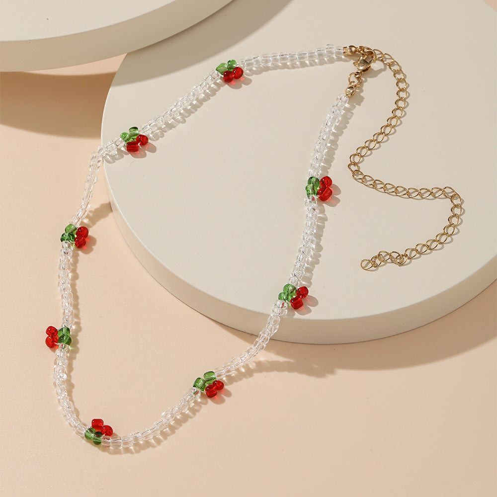 Handmade Beaded Cherry Choker Necklace
