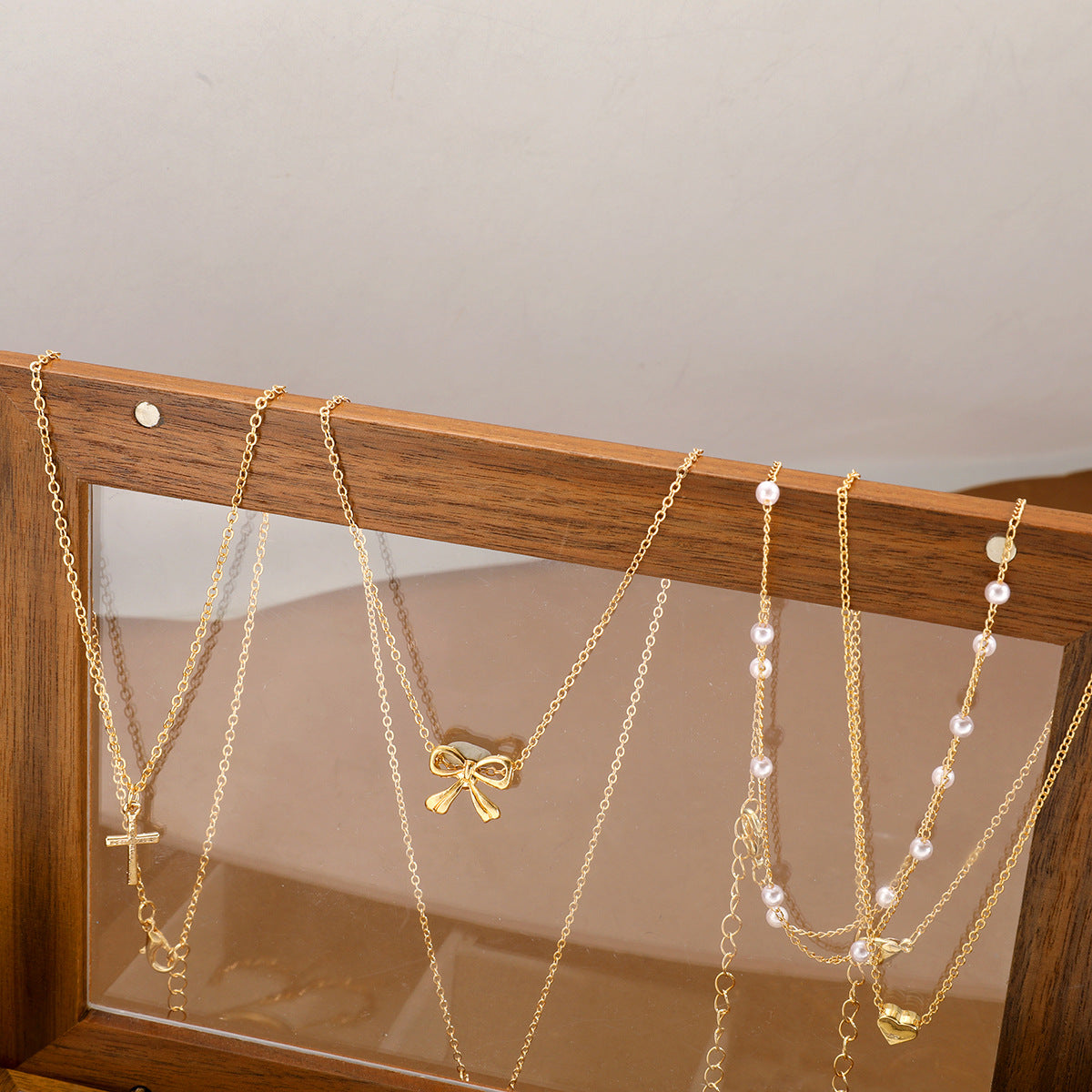 Peach Heart Pearl Butterfly Necklace & Studs Set