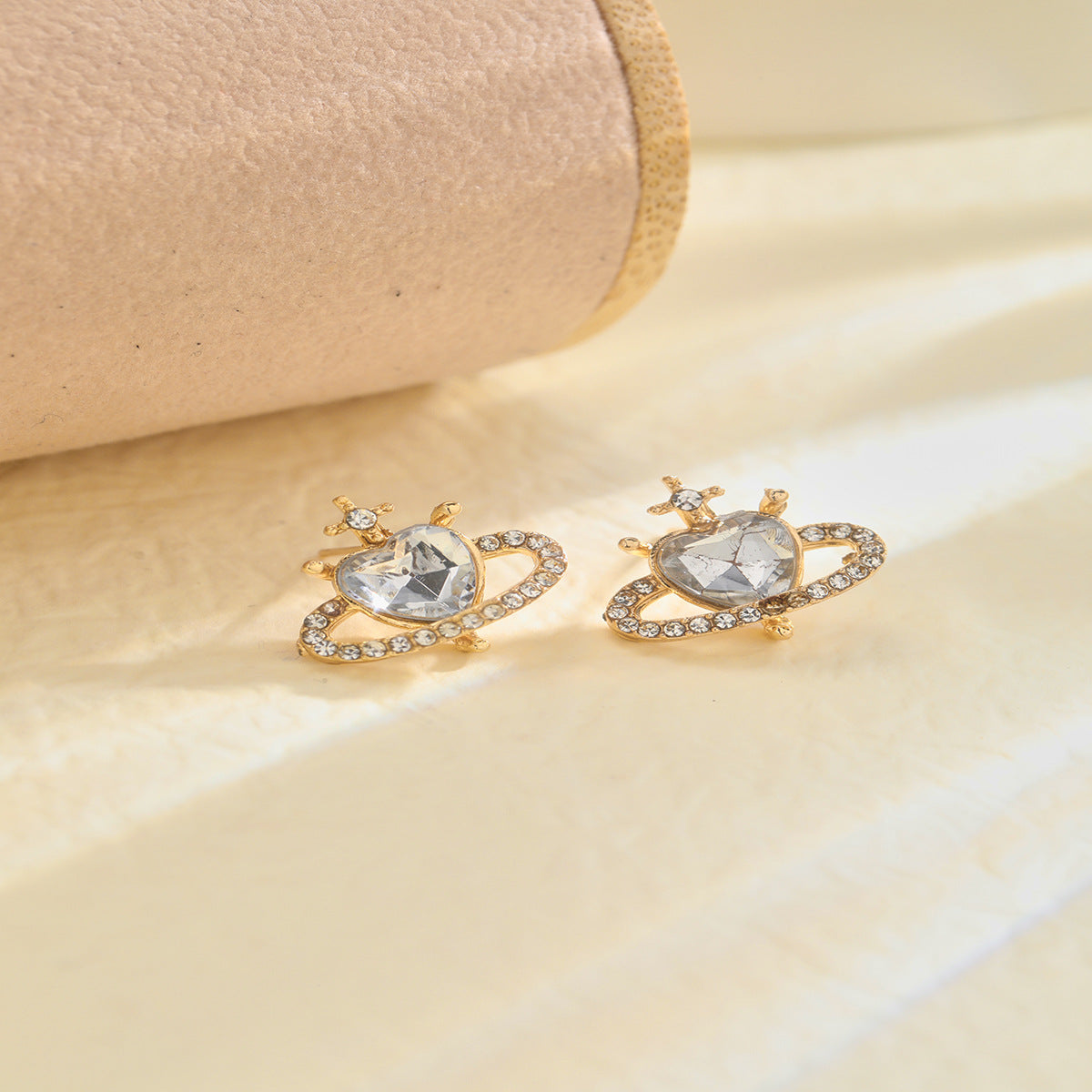 Zircon Planet & Peach Heart Earrings