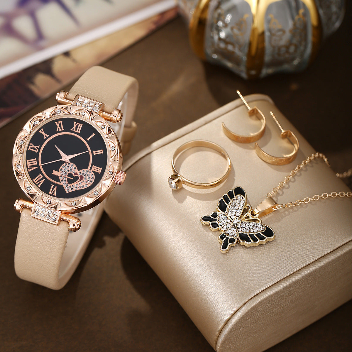 Fashion Watch Butterfly Pearl Jewelry Set