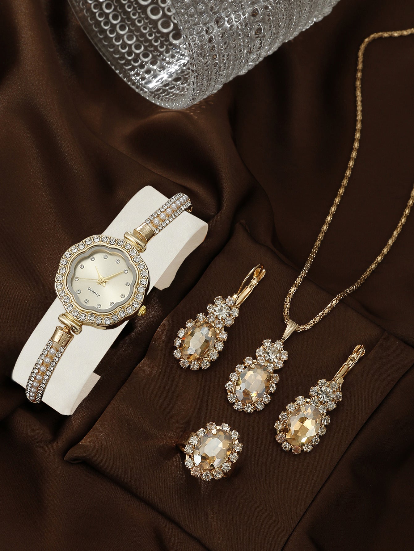 Diamond Women's Quartz Watch Jewelry Set