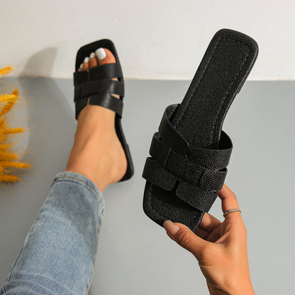 Square head slippers women's beach shoes