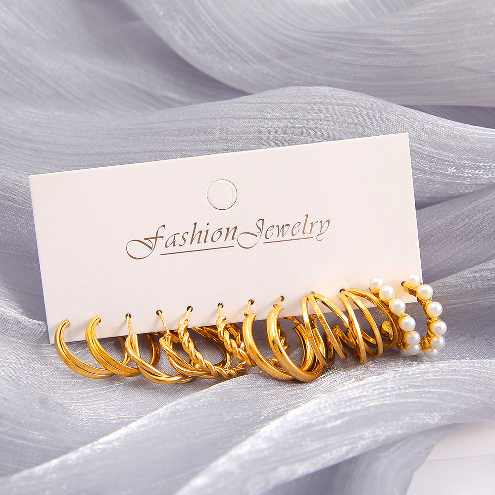 6-Piece Gold Twisted C-Hoop Earring Set