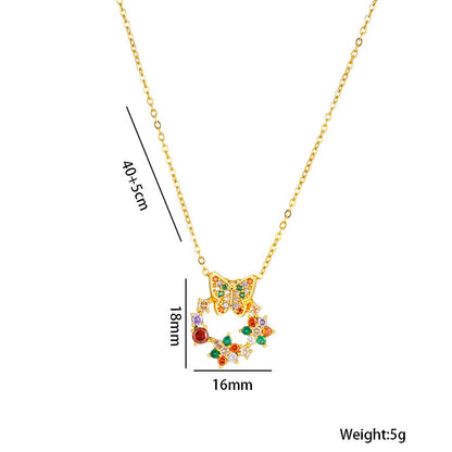 Chic Zircon Colorful Bow Donut Pendant New Titanium Steel Necklace