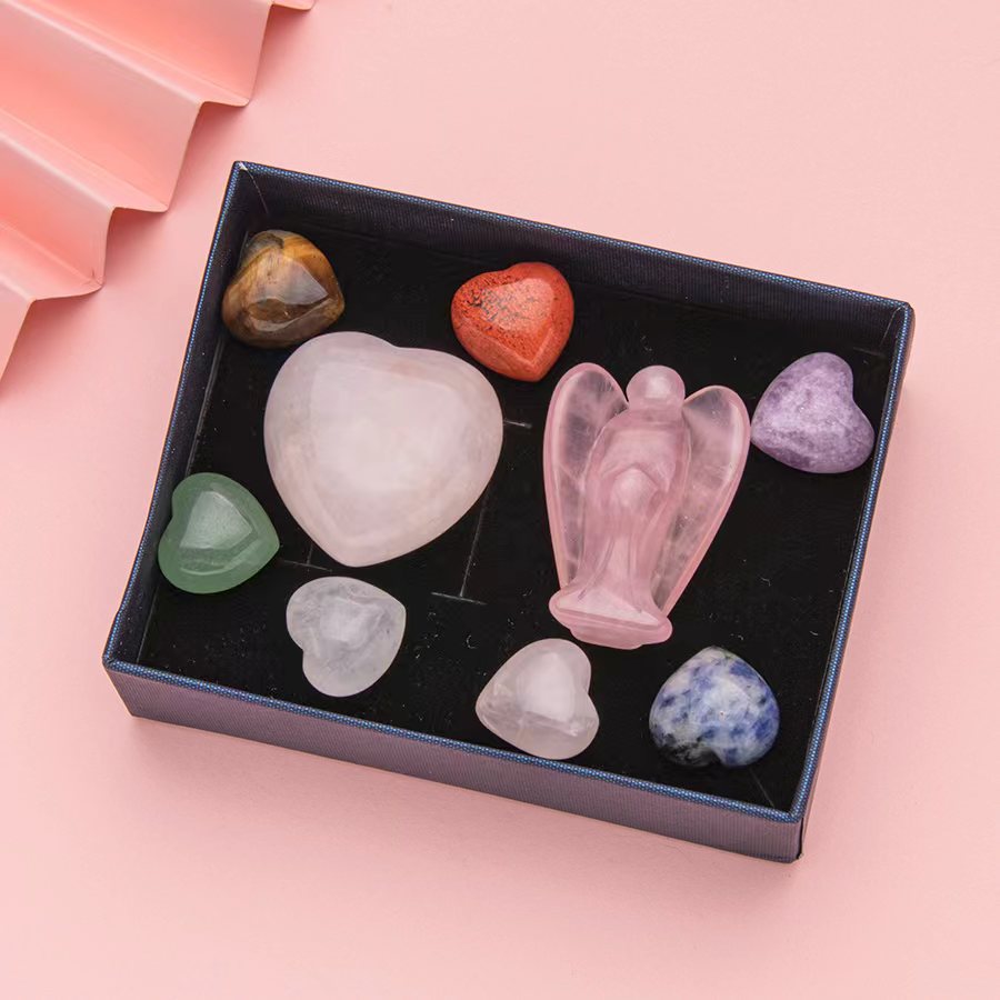 Conjunto de pingente trançado de pedra crua de cristal de pedra caída de 7 cores 